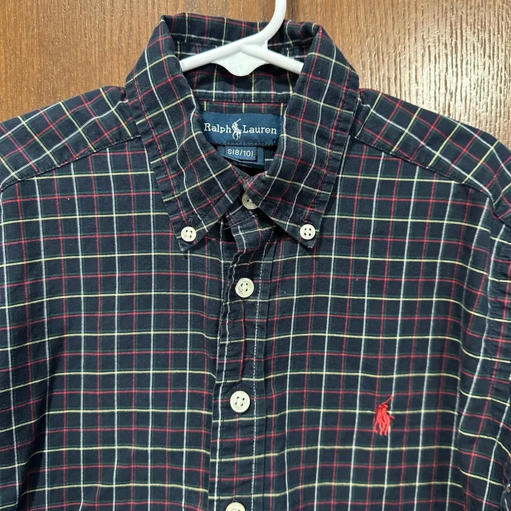 Kids Ralph Lauren Plaid Button Down Shirt Long Sleeve Red Blue Green Size S 8 10
